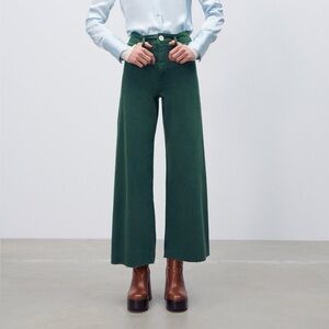 Zara Marine Straight Wide Leg Jeans Green High Rise Women’s Size 4